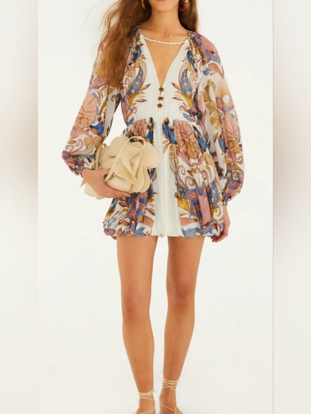 Farm Rio Sea Garden Bubble Mini Dress.  Floral Print
